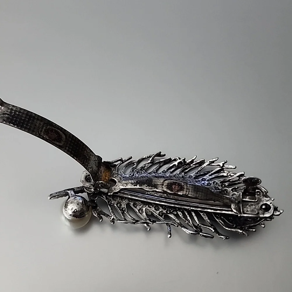 SILVER and  BLUE  Feather Hair Accessory with Peacock Design